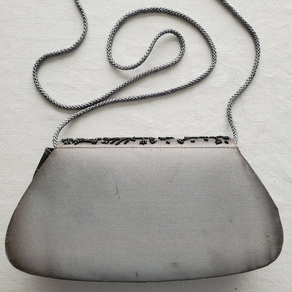 La Regale Formal Beaded Purse Gray Satin - Picture 4 of 9